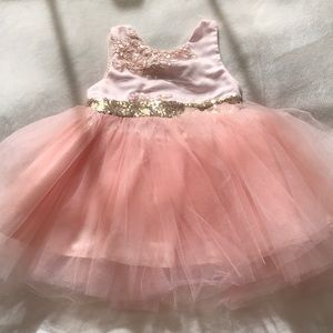 Toddler pink and gold tulle party dress